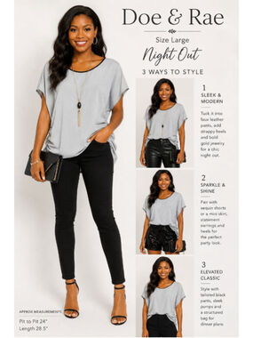 Doe & Rae Gray Ruched Side Blouse Top Large Dolman Sleeve Minimalist Night Out